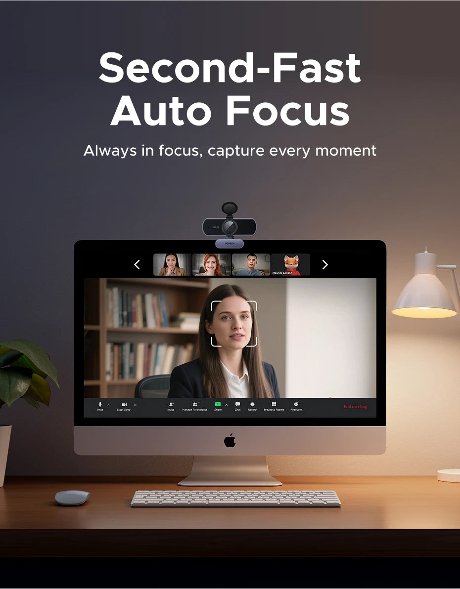 UGREEN 4K FHD 1080P Webcam 8MP for PC, PDAF Auto Focus, Dual AI Noise-Cancelling Mics, Web cam Camera for Zoom/Teams/Google Meet