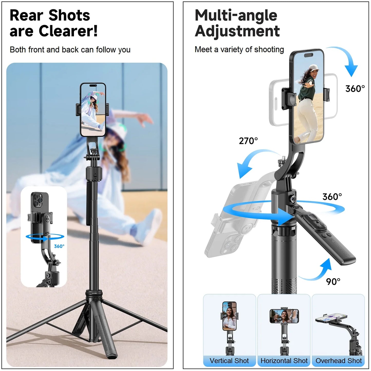 Auto Face Tracking Smart Tripod – 360° Rotation for Phone & Camera