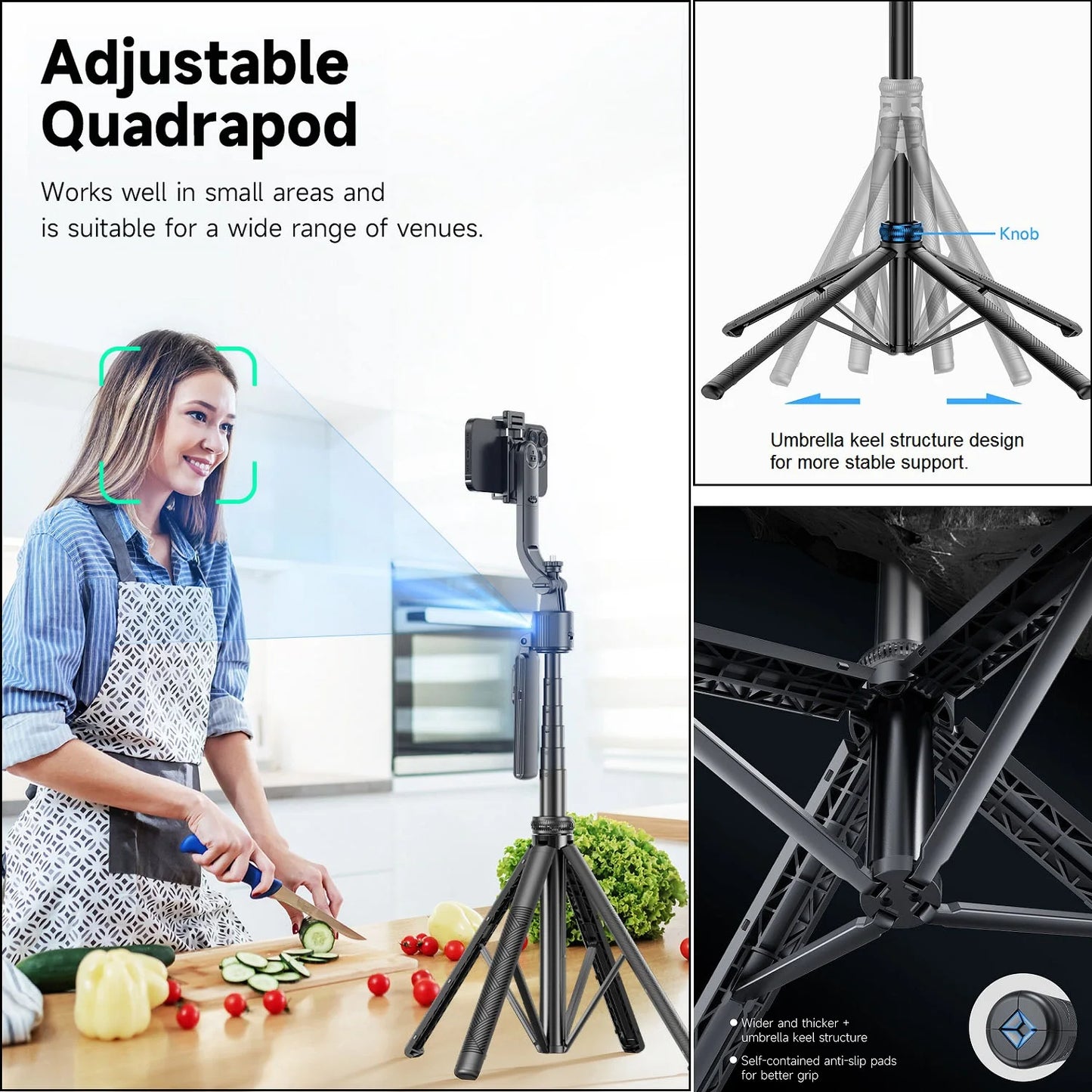 Auto Face Tracking Smart Tripod – 360° Rotation for Phone & Camera