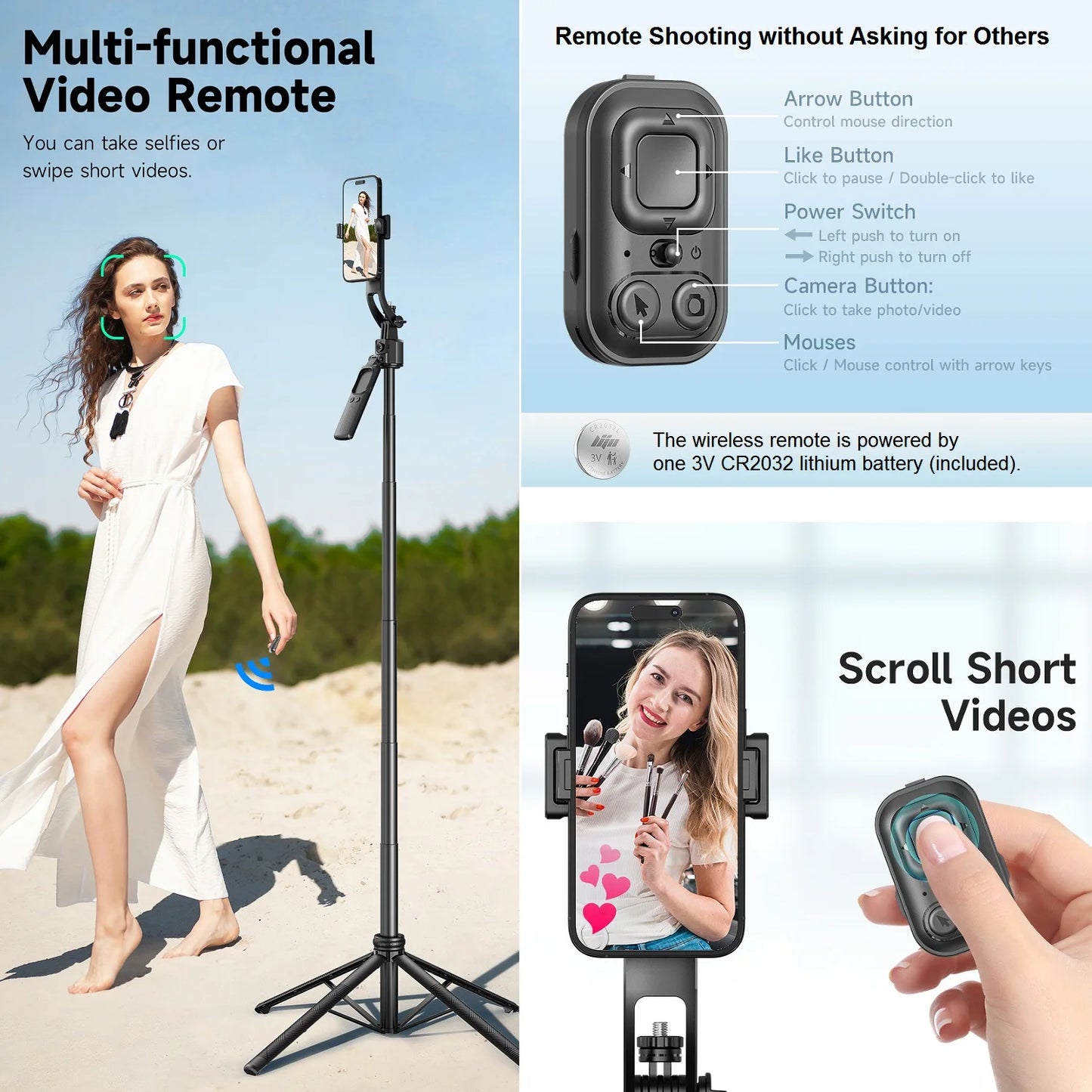 Auto Face Tracking Smart Tripod – 360° Rotation for Phone & Camera