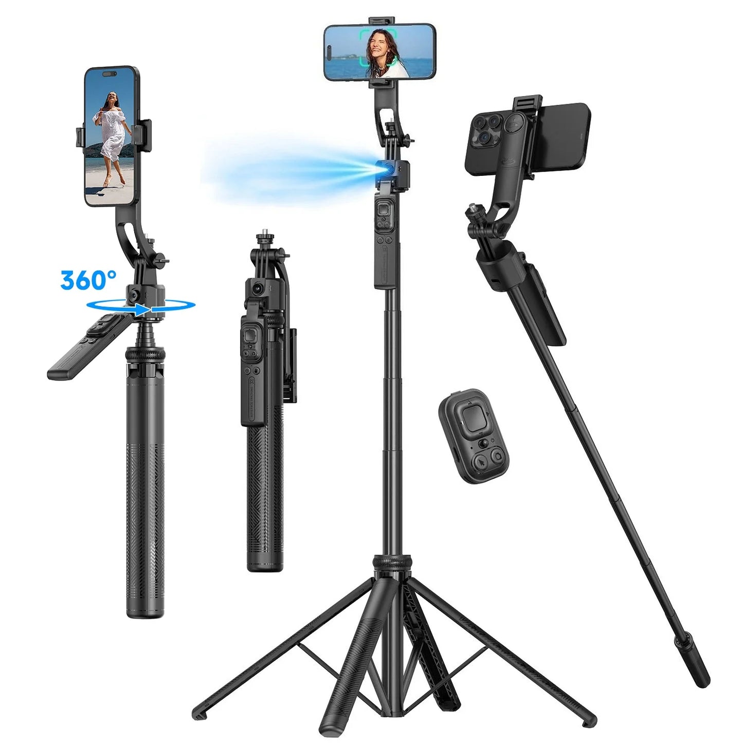 Auto Face Tracking Smart Tripod – 360° Rotation for Phone & Camera