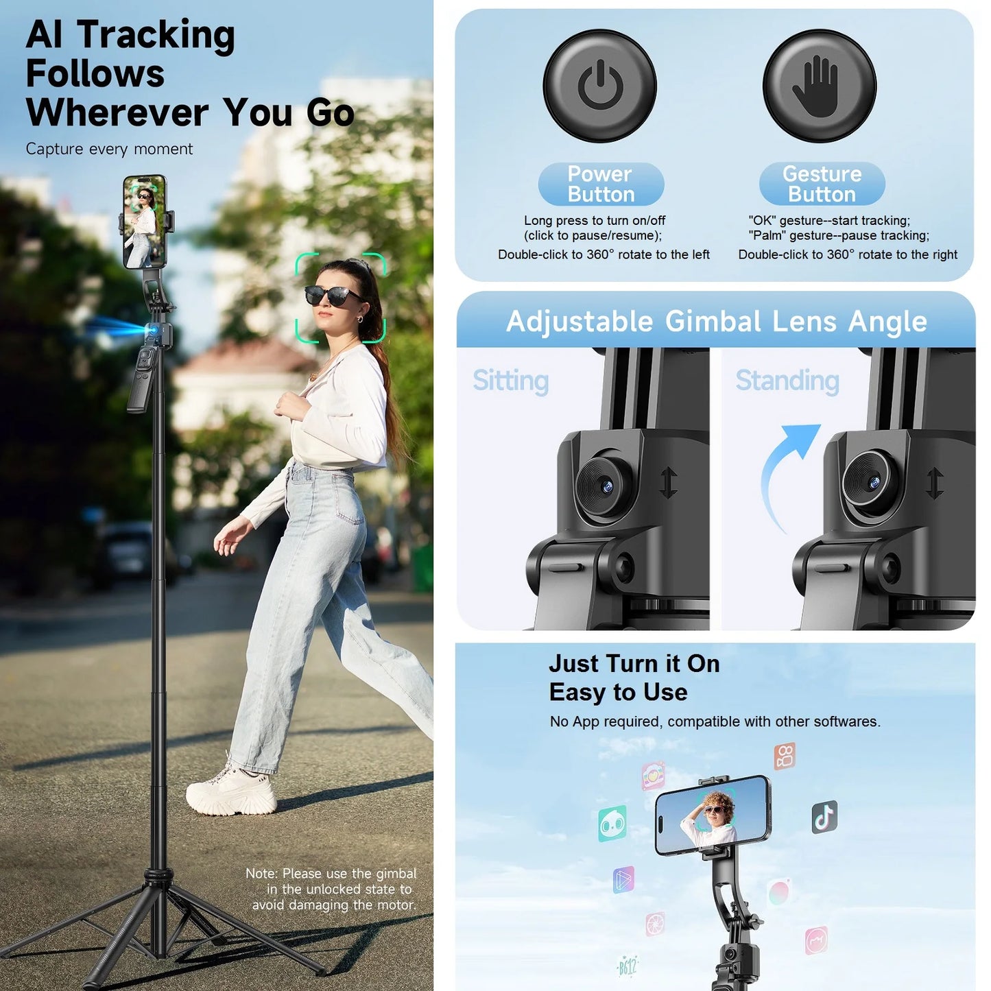 Auto Face Tracking Smart Tripod – 360° Rotation for Phone & Camera